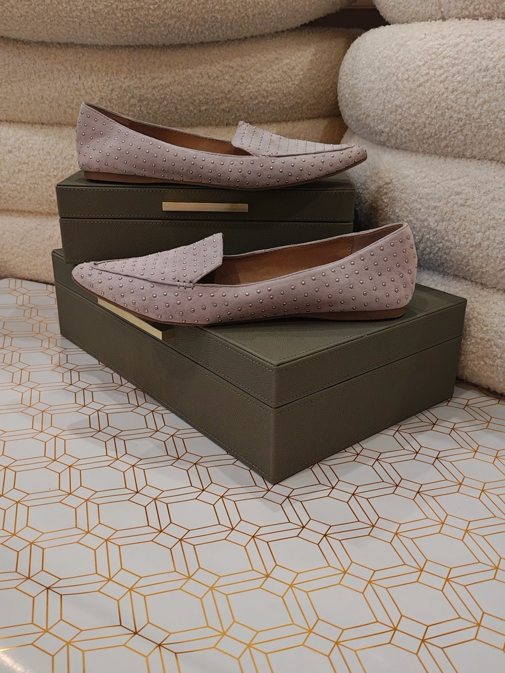 Steve Madden Mauve Studded Pointed Toe Flats